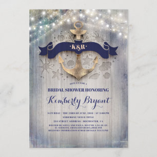 Coastal Nautical Golden Anchor Bridal Shower Invitation