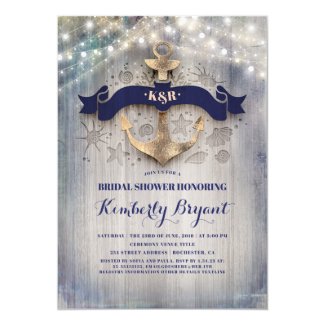 Coastal Nautical Golden Anchor Bridal Shower Invitation