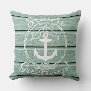 Coastal Nautical Holiday Throw Pillow