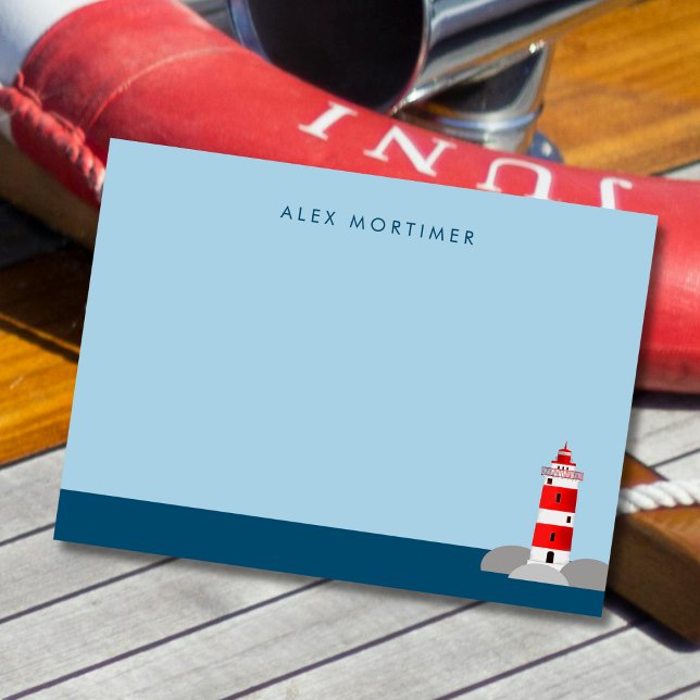 Coastal Nautical Lighthouse Personalized  Note Card (Creator Uploaded)