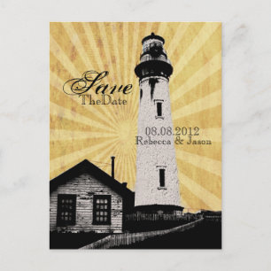 Coastal Nautical Lighthouse Wedding save the date Announcement Postcard