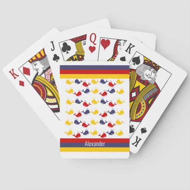  Coastal Nautical Navy BLUE RED YELLOW WHALE  Poker Cards (Back)