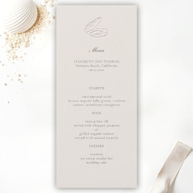 Coastal Nautical Oyster Classic Wedding Ecru Menu (oyster wedding menu coastal nautical formal traditional modern classic ecru elegant black tie yacht)