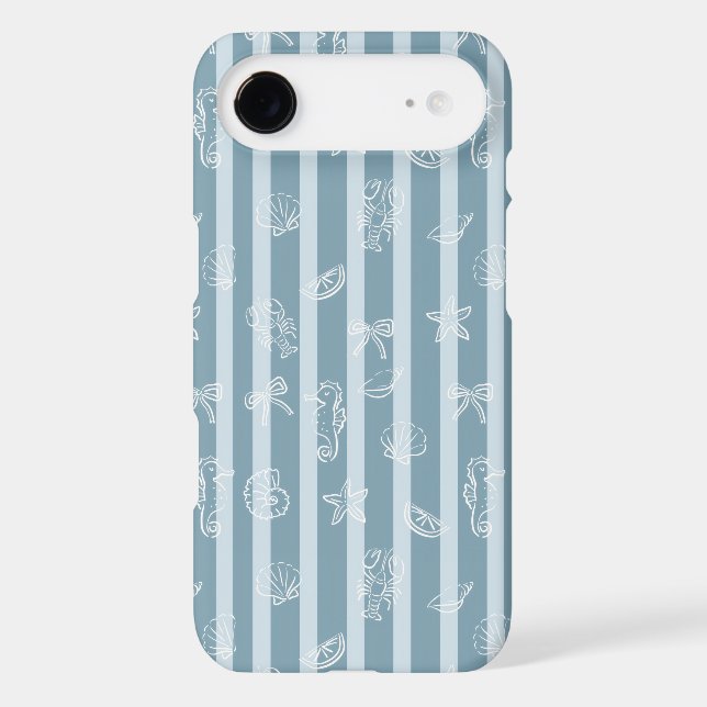Coastal Nautical Pattern | Blue Sea Shell & Seahor iPhone Case (Back)