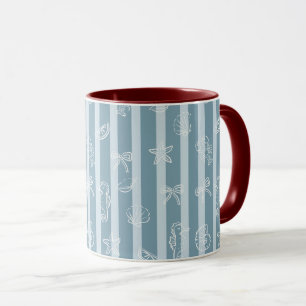 Coastal Nautical Pattern Blue Sea Shell & Seahor Mug