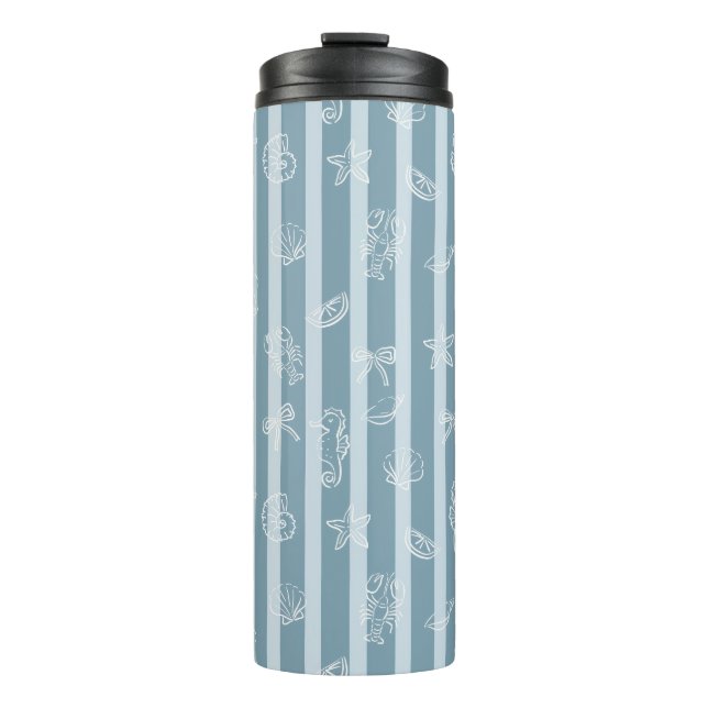Coastal Nautical Pattern | Blue Sea Shell & Seahor Thermal Tumbler (Front)