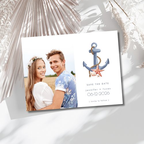 Coastal Nautical Photo Beach Wedding Save the Date Announcement Postcard