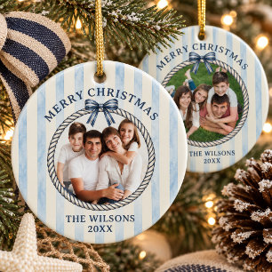 Coastal Nautical Rope Wreath Frame Family Photo Ceramic Ornament
