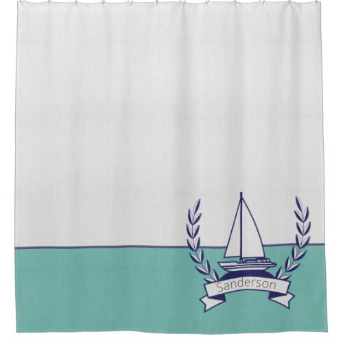 Coastal Nautical Sailboat Teal Blue Navy Summer  Shower Curtain