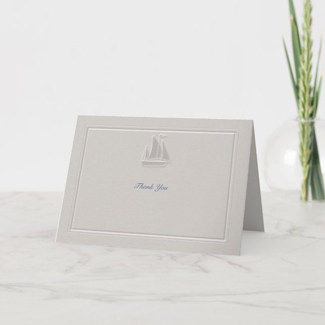 Coastal Nautical Sailboat Tux Wedding Thank You (Front)