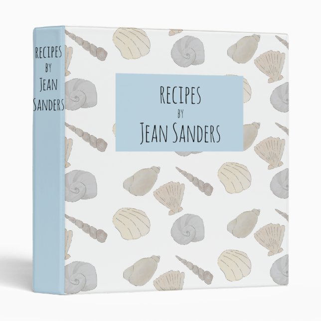 Coastal Nautical Sea Shells Recipe Binder (Front/Spine)