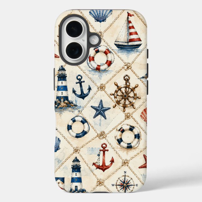 Coastal Nautical Seamless Pattern Case-Mate iPhone Case (Back)