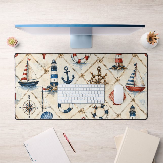 Coastal Nautical Seamless Pattern Desk Mat (Office 1)