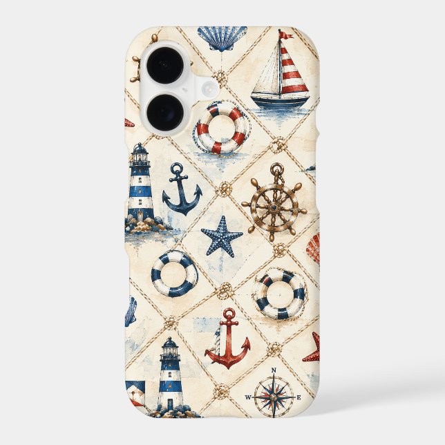 Coastal Nautical Seamless Pattern iPhone Case (Back)