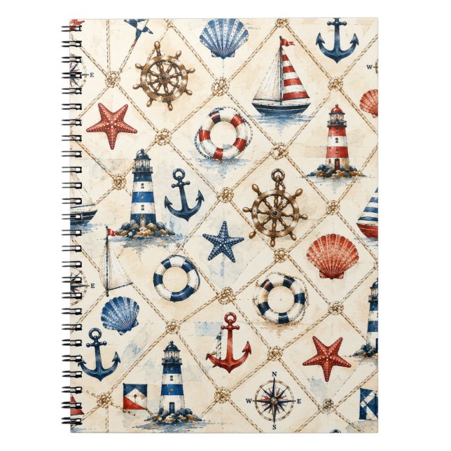 Coastal Nautical Seamless Pattern Notebook (Front)