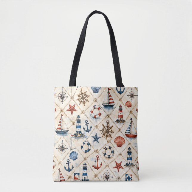 Coastal Nautical Seamless Pattern Tote Bag (Front)