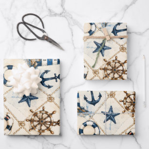 Coastal Nautical Seamless Pattern Wrapping Paper Sheets