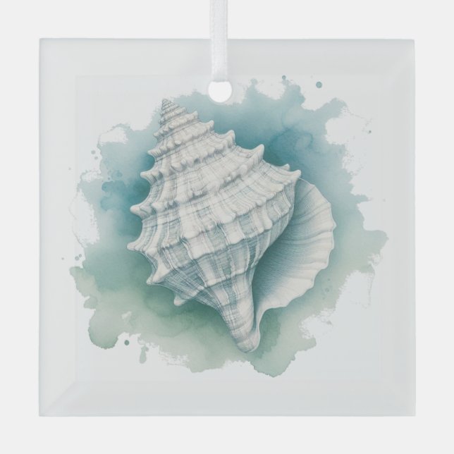 Coastal/Nautical seashell  Glass Ornament (Front)
