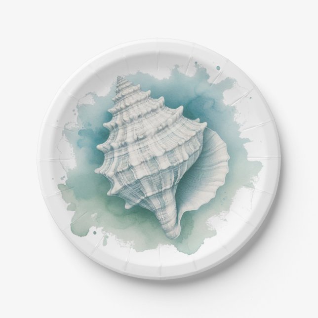Coastal/Nautical seashell  Paper Plates (Front)