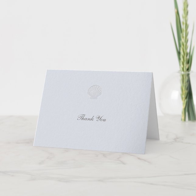 Coastal Nautical Shell Blue Formal Elegant Wedding Thank You Card (Front)