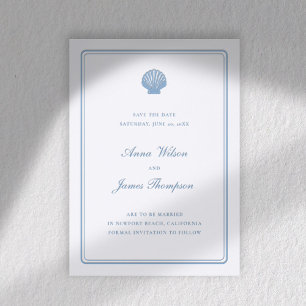 Coastal Nautical Shell Classic Wedding Save Date Letterpress Photo Cards