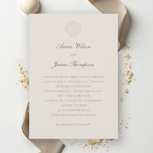 Coastal Nautical Shell Formal Classic Ecru Wedding Invitation