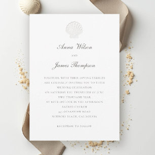 Coastal Nautical Shell Formal Classic Pure Wedding Invitation