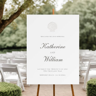 Coastal Nautical Shell Formal Pure Wedding Welcome Foam Board