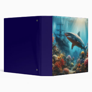 Coastal/nautical tiger shark & coral reef 3 ring binder