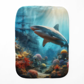 Coastal/nautical tiger shark & coral reef baby burp cloth