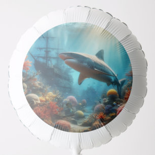 Coastal/nautical tiger shark & coral reef balloon