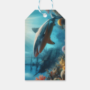 Coastal/nautical tiger shark & coral reef gift tags