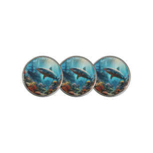 Coastal/nautical tiger shark & coral reef golf ball marker