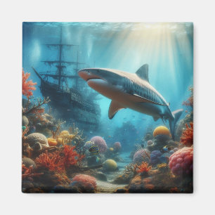 Coastal/nautical tiger shark & coral reef magnet
