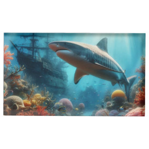 Coastal/nautical tiger shark & coral reef place card holder