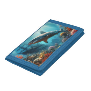 Coastal/nautical tiger shark & coral reef trifold wallet