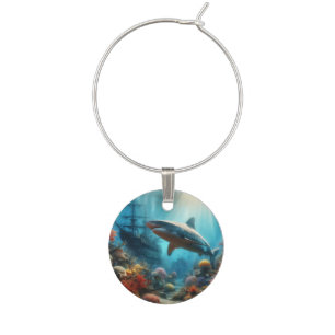 Coastal/nautical tiger shark & coral reef wine charm
