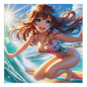 Coastal/Nautical/tropical anime surfer girl Acrylic Print