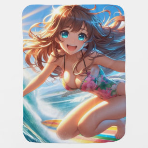 Coastal/Nautical/tropical anime surfer girl Baby Blanket
