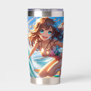 Coastal/Nautical/tropical anime surfer girl Insulated Tumbler