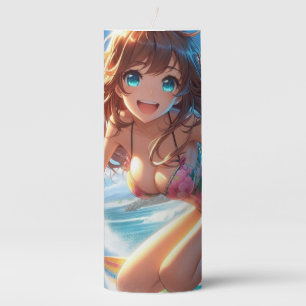 Coastal/Nautical/tropical anime surfer girl Pillar Candle