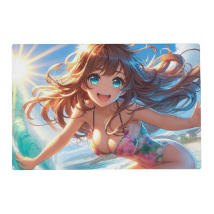 Coastal/Nautical/tropical anime surfer girl Placemat