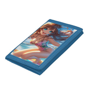 Coastal/Nautical/tropical anime surfer girl Tri-fold Wallet