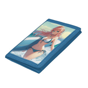 Coastal/Nautical/tropical anime surfer girl Tri-fold Wallet