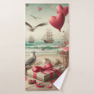 Coastal/Nautical Valentine's day  Bath Towel