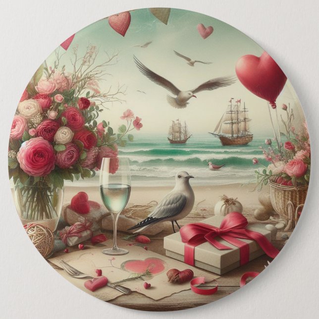 Coastal/Nautical Valentine's day  Button (Front)