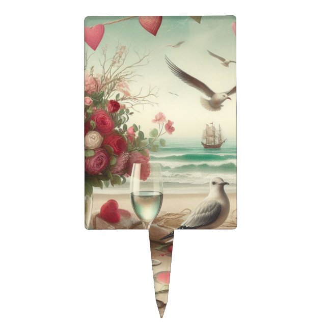 Coastal/Nautical Valentine's day  Cake Topper (Front)