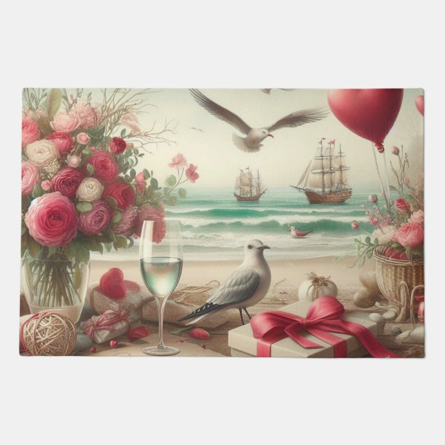Coastal/Nautical Valentine's day  Doormat (Front)