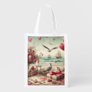 Coastal/Nautical Valentine's day  Grocery Bag