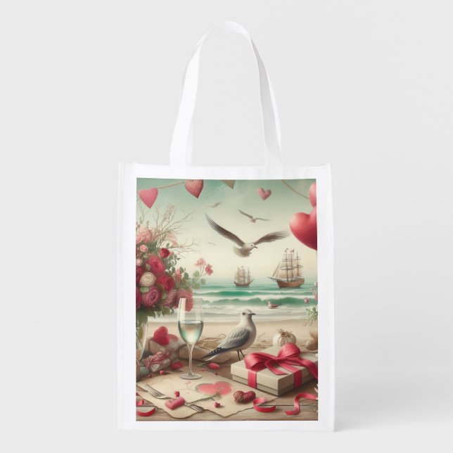 Coastal/Nautical Valentine's day  Grocery Bag (Front)